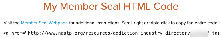 Member Seal Code Snippet on dashboard