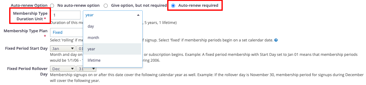 CiviCRM Membership Type Auto-Renew Settings