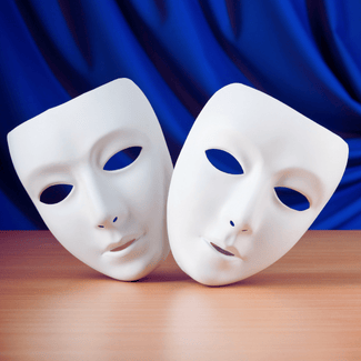 Theatre masks on a stage.
