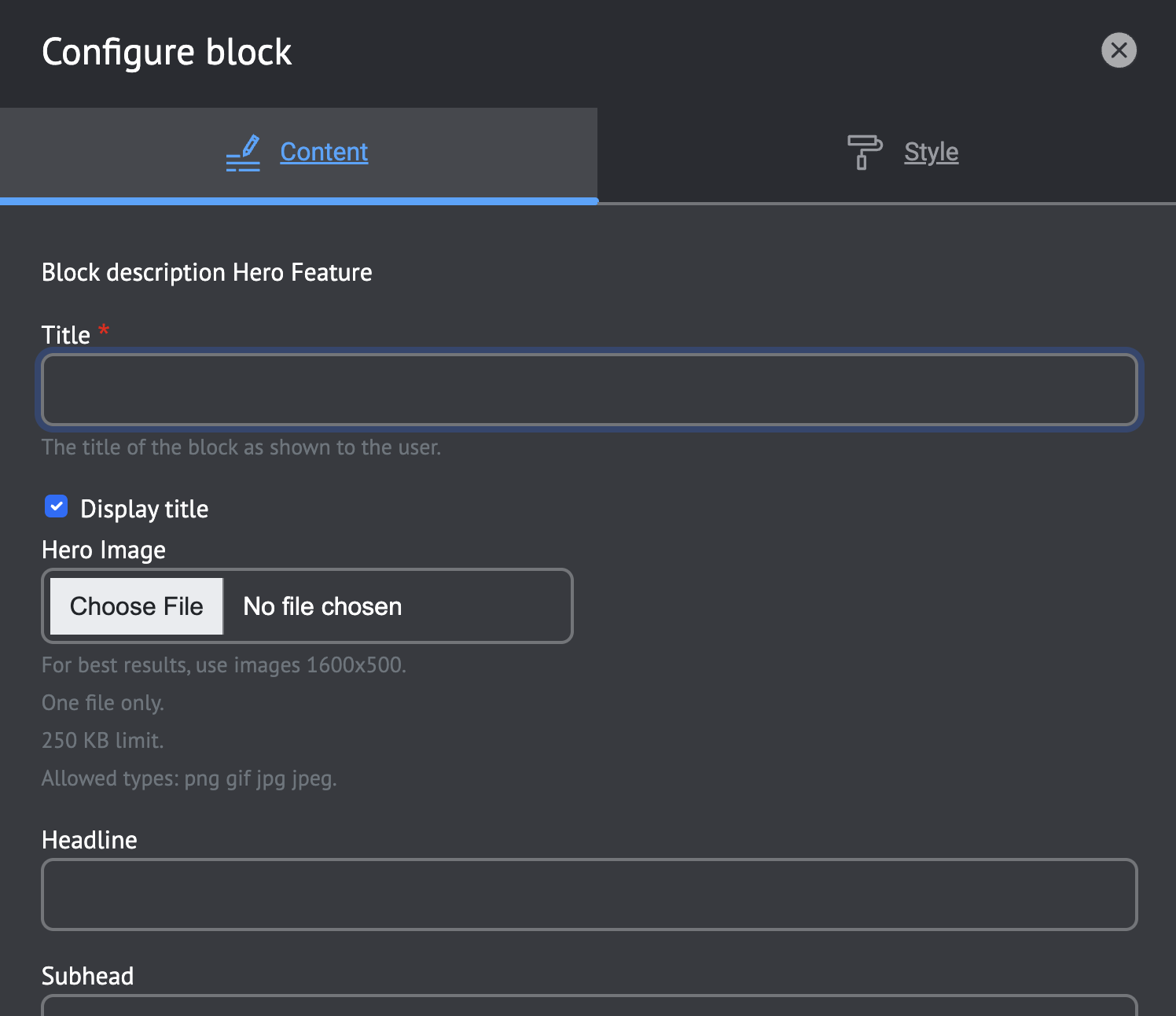 A custom block for creating hero images