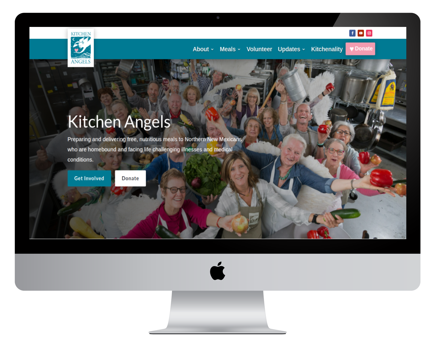mac computer screen with Kitchen Angels website