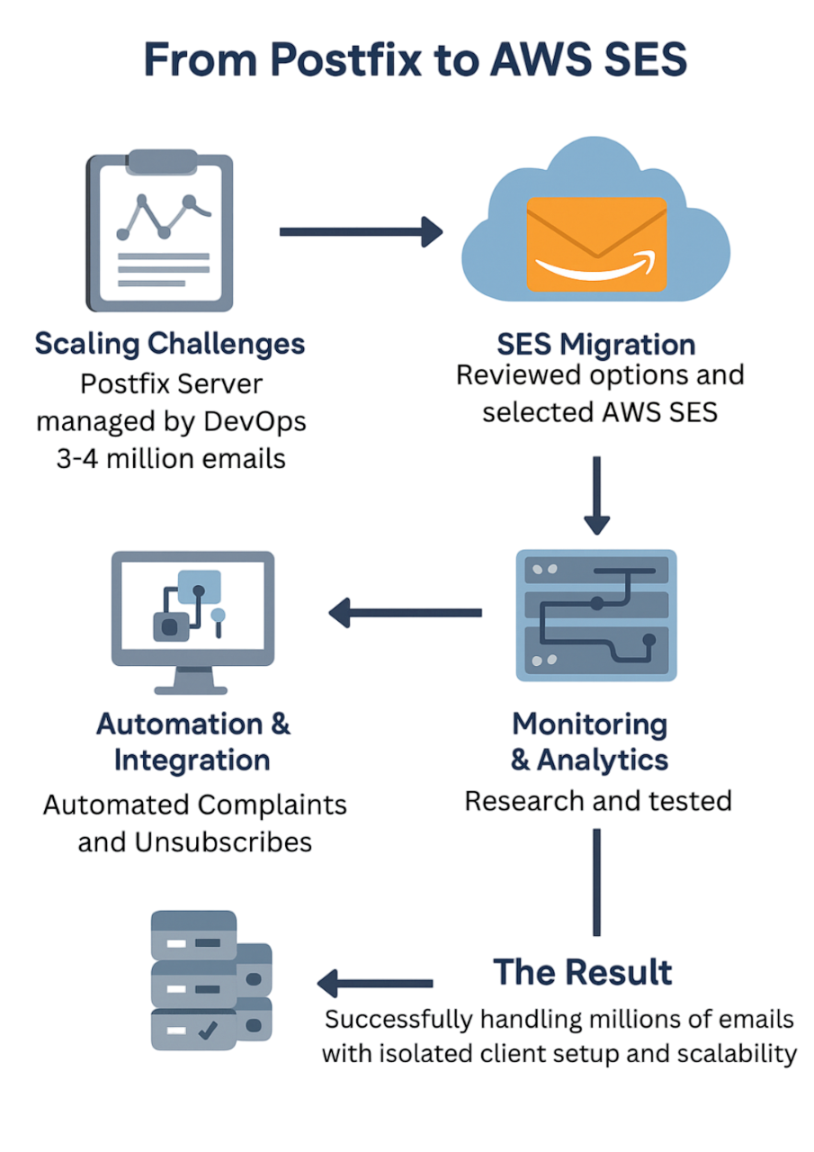 Image of a flowchart for email implementation from Postfix to AWS SES