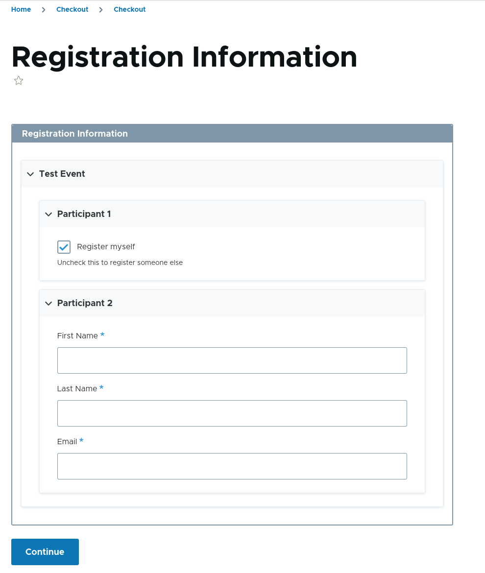 Registration information checkout pane