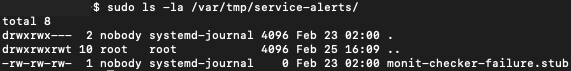 Data from service failed alert with date and time entries.
