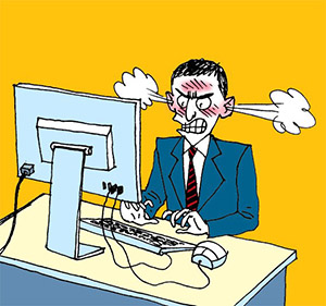 frustrated at computer