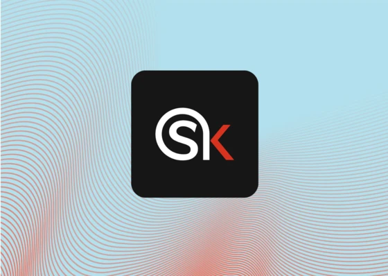 Gradient swirl of green and red with Skvare's organization logo icon overlayed